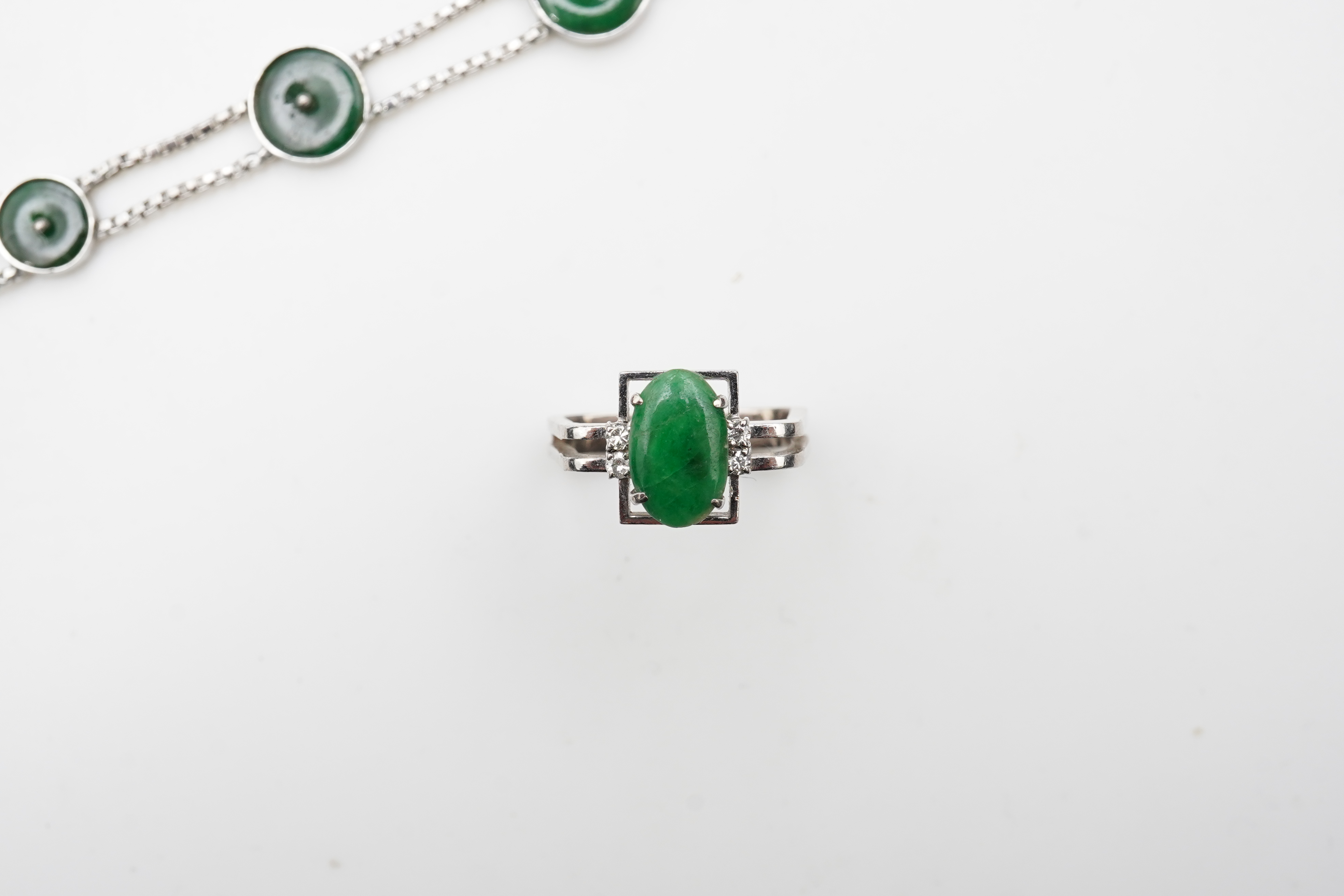 A jadeite bracelet and ring